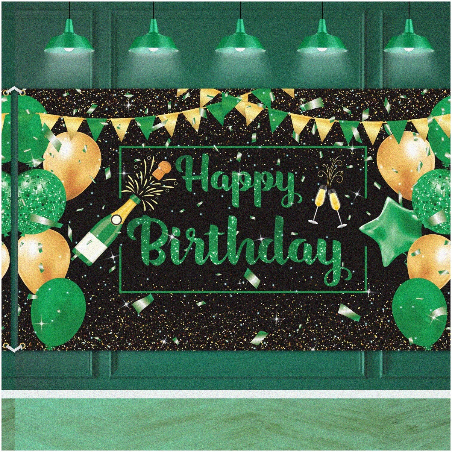Green Happy Birthday Banner for Men 180x110cm