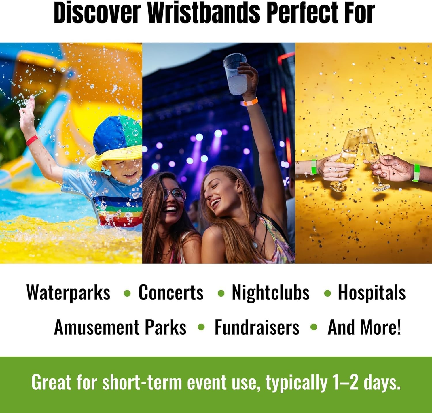 500 5 Color Variety Pack Paper Plastic Wristbands for Events – Water-Proof T…