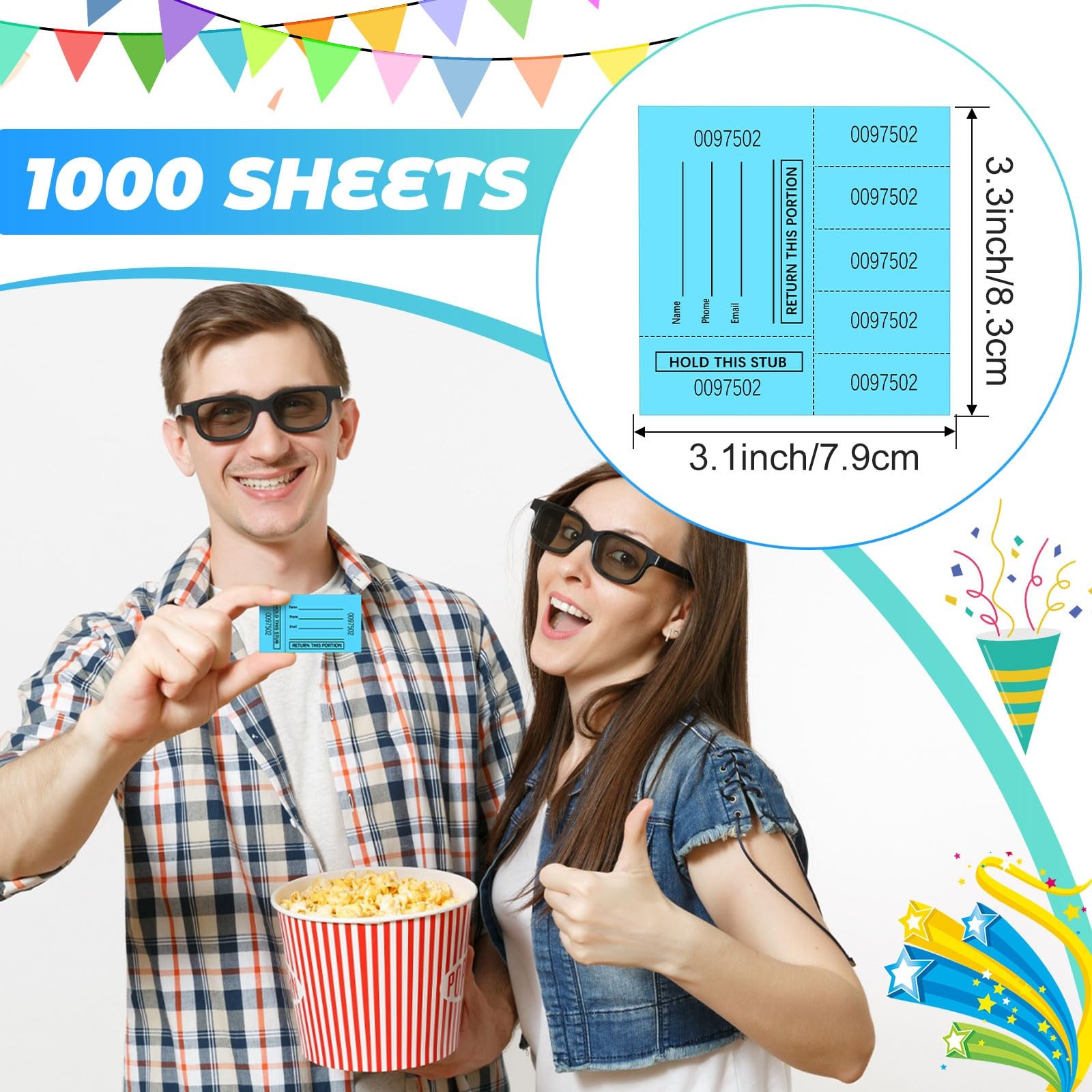1000 Sheet 5 Bid Raffle Auction Tickets Numbered Tags Fundraiser Lake Blue