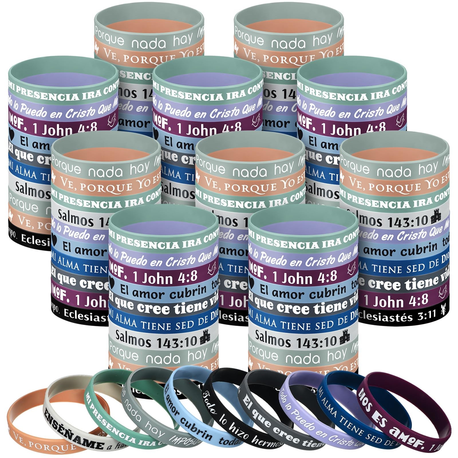 Foilswirl 100 Pcs Spanish Bible Verse Rubber Wristbands Christian Silicone Wr…