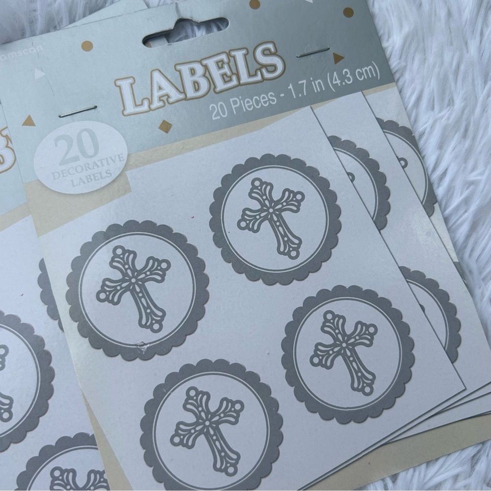 Silver Cross Circle Stickers Baptism, Communion, Confirmation, Wedding