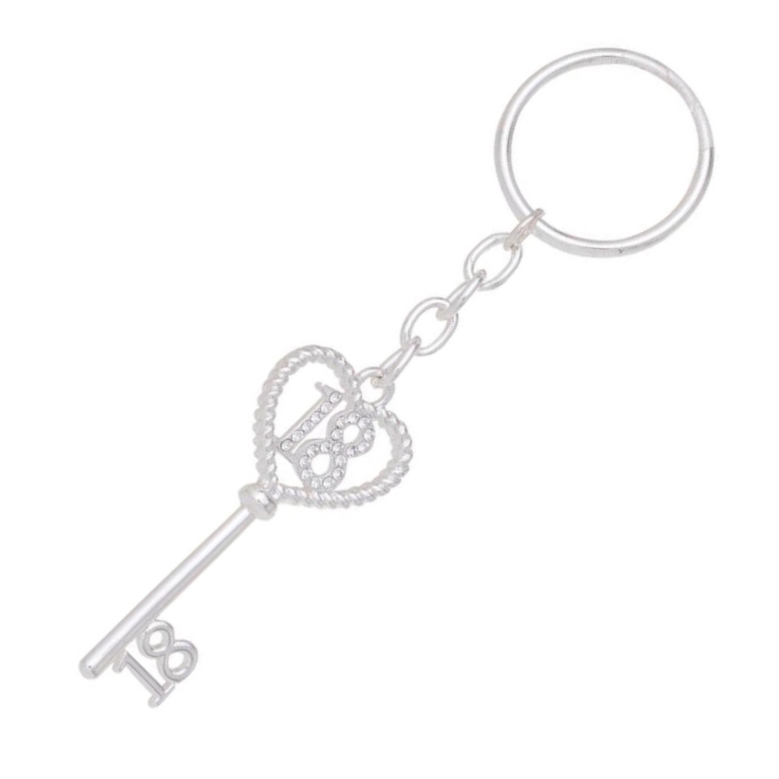 Silver Birthday Key Keepsake Keyring with Diamante Detail – 18th