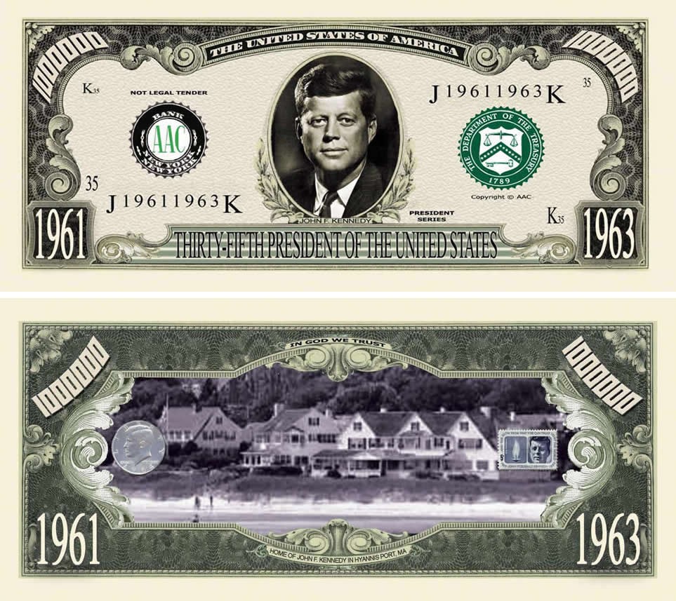 10 TOTAL – JFK John F. Kennedy Million Dollar Money Novelty Party Play Bills