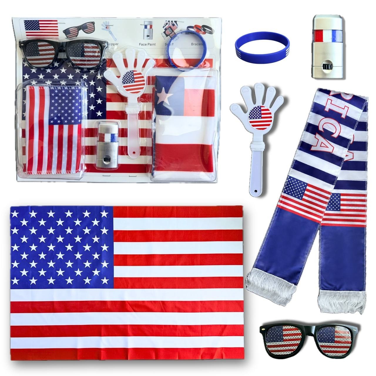 2026 World Cup USA Soccer Fan Kit Flag Scarf Headband Wristbands Face Paint