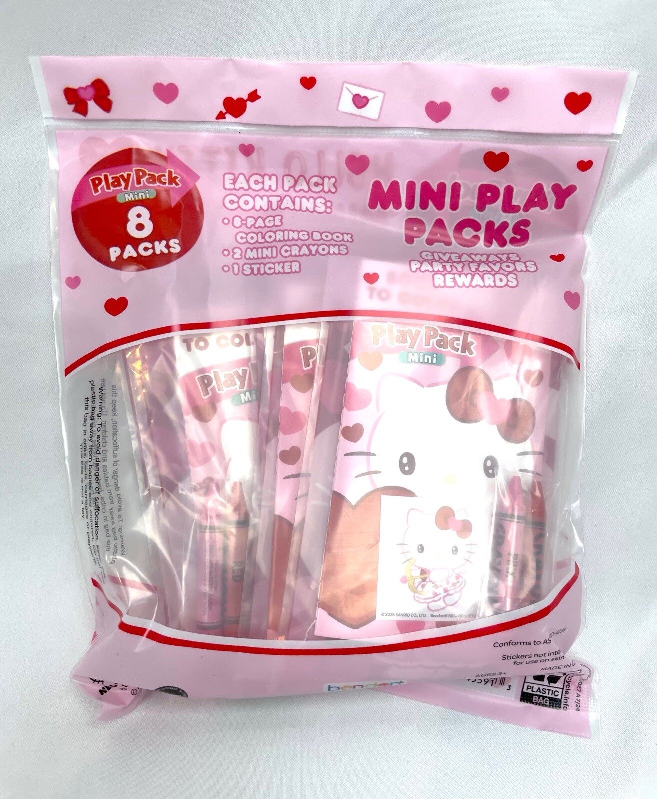 Hello Kitty Valentine’s Mini Play Packs 8pk Coloring Book Crayons Sticker