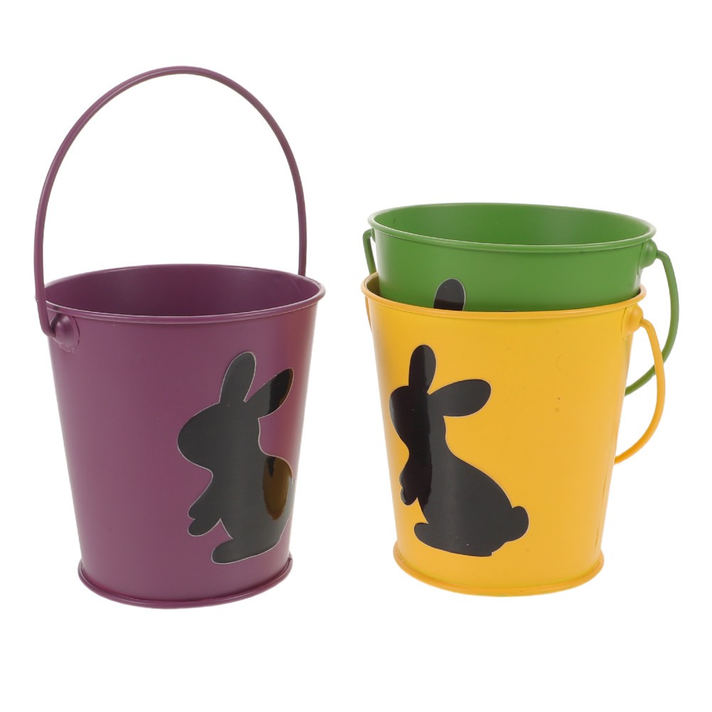 3Pcs Assorted Color Iron Easter Buckets Reusable Bunny Candy Holders