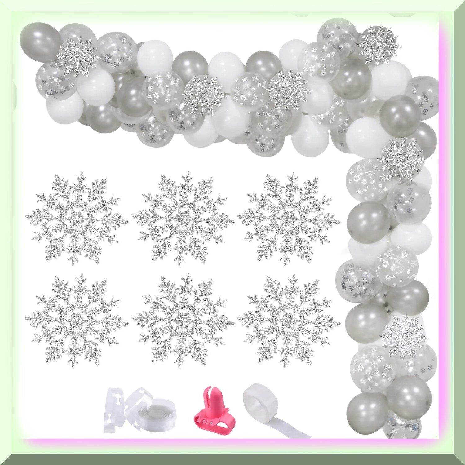 Snowflake Balloon Garland Arch Kit for Child’s Winter Party