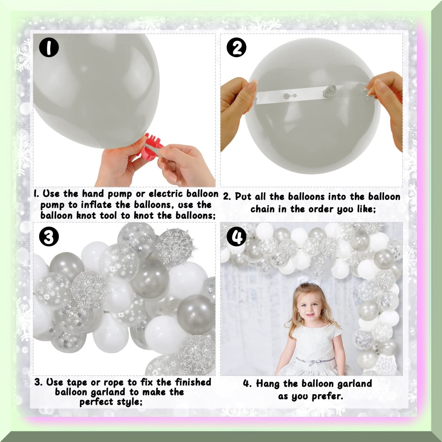 Snowflake Balloon Garland Arch Kit for Child’s Winter Party