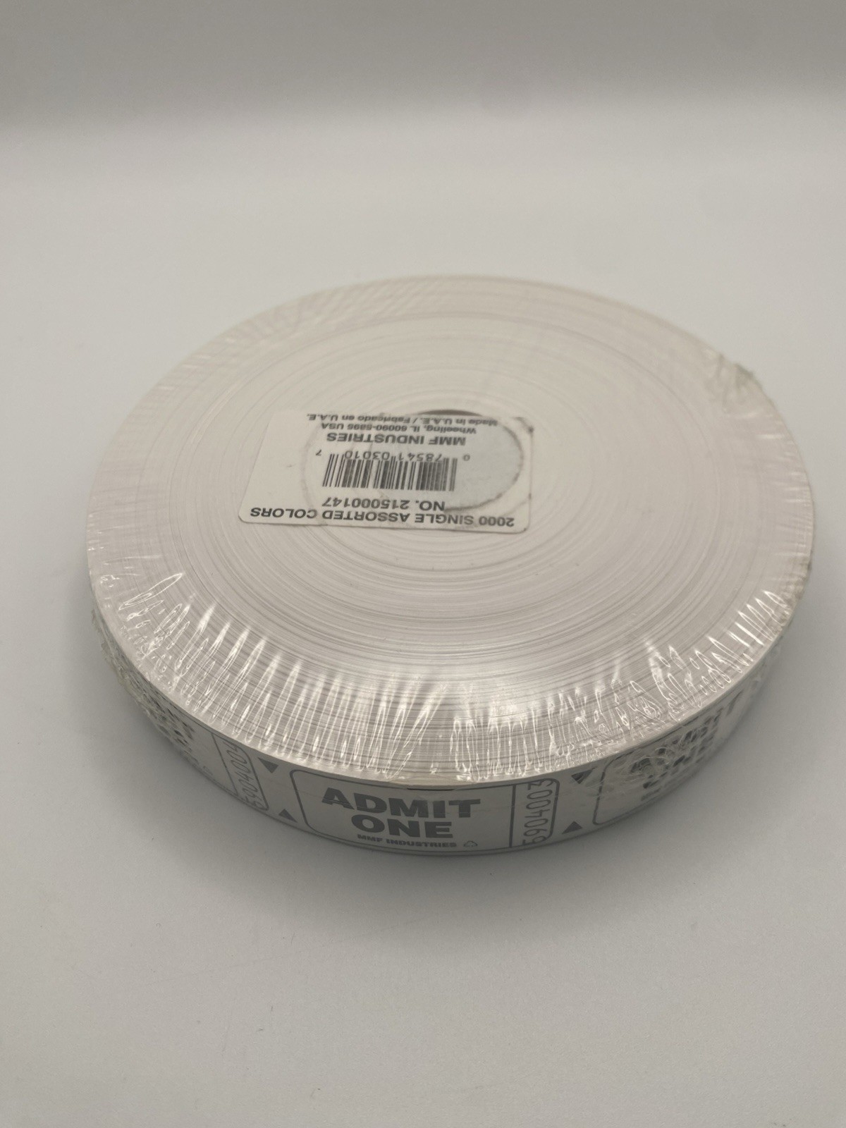 Admit One Raffle Tickets Roll of 2000 White Made in USA MMF #215000147