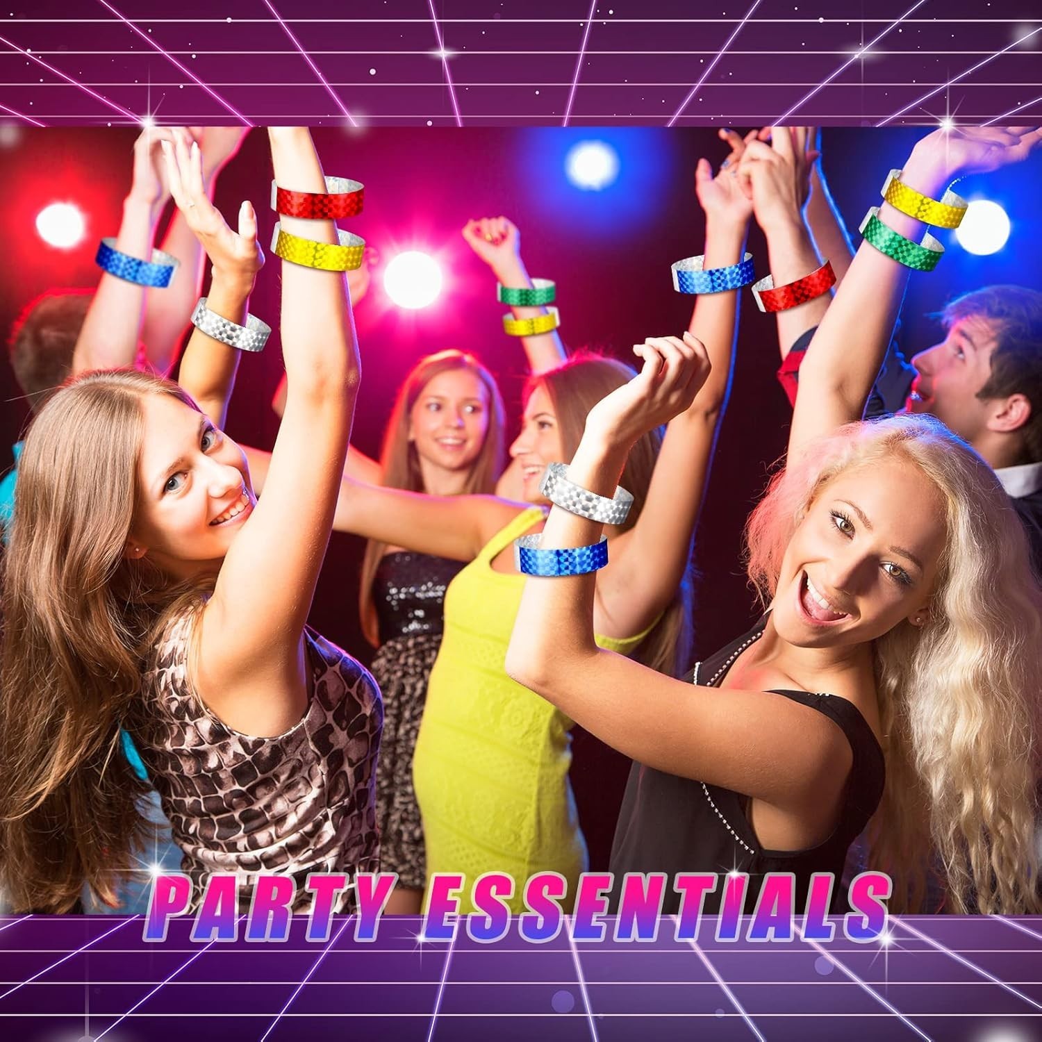 500 Pack Holographic Party Wristbands Assorted Colores Buckle Wristbands for Eve