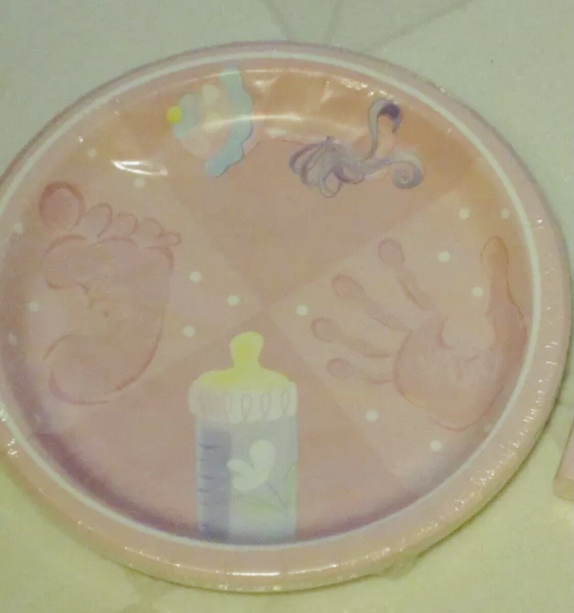 Baby Shower Paper Plates & Napkins Party Set Rattle Bottle Infant Girl Handprint