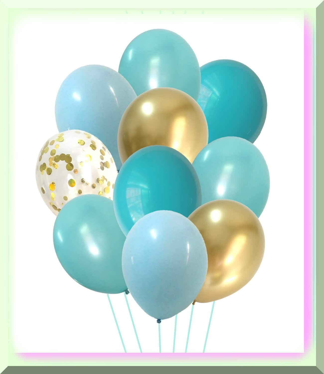 Blue and gold chrome confetti balloons 60 pack