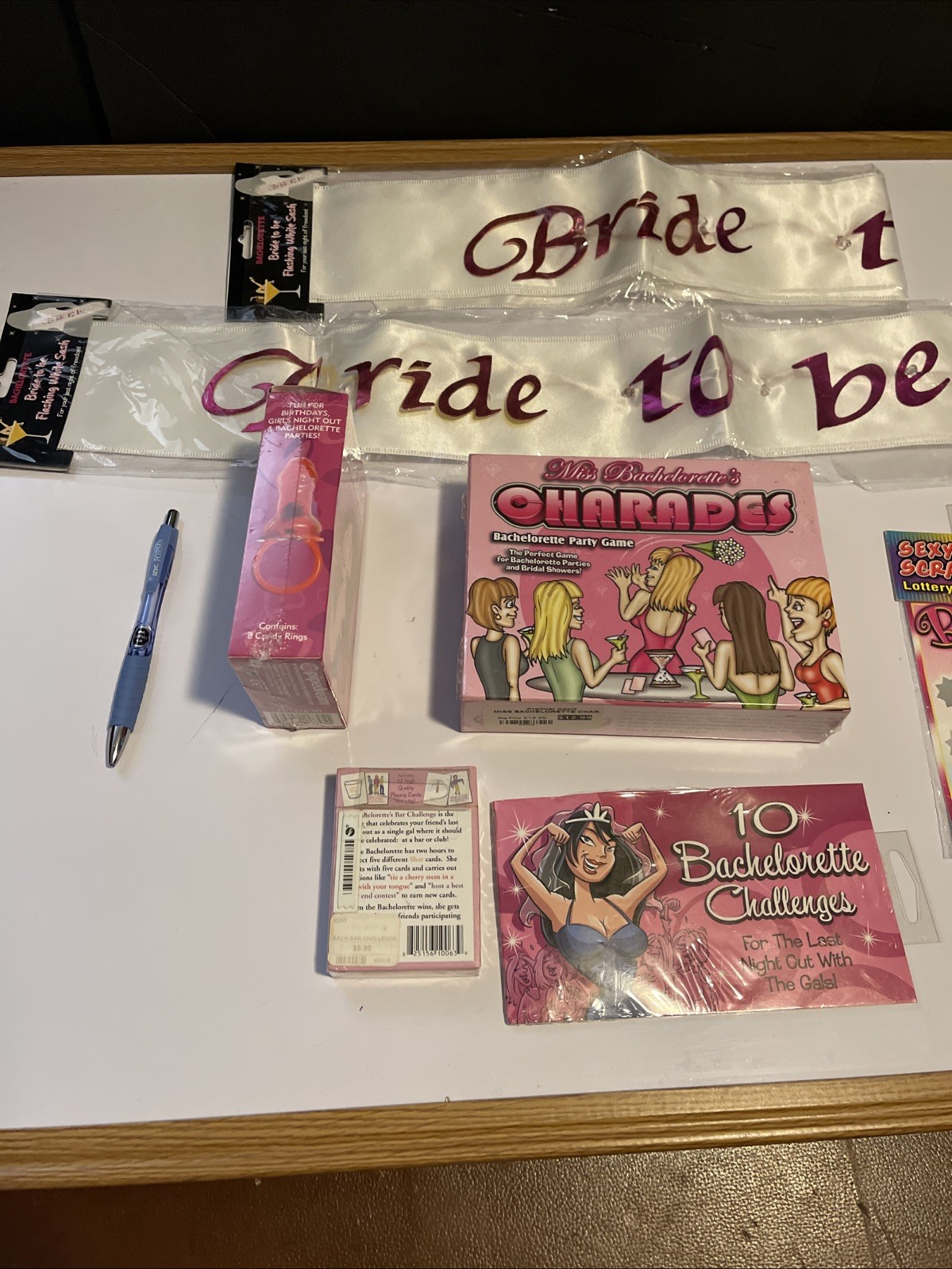 Bachelorette Party Set Bride Sash Charades Candy Ring pops Games Scratcher