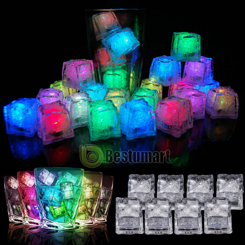 8/48xMulti Color Rainbow Flash Light Up Ice Cube LED Glow Ice Cube ON/OFF SWITCH