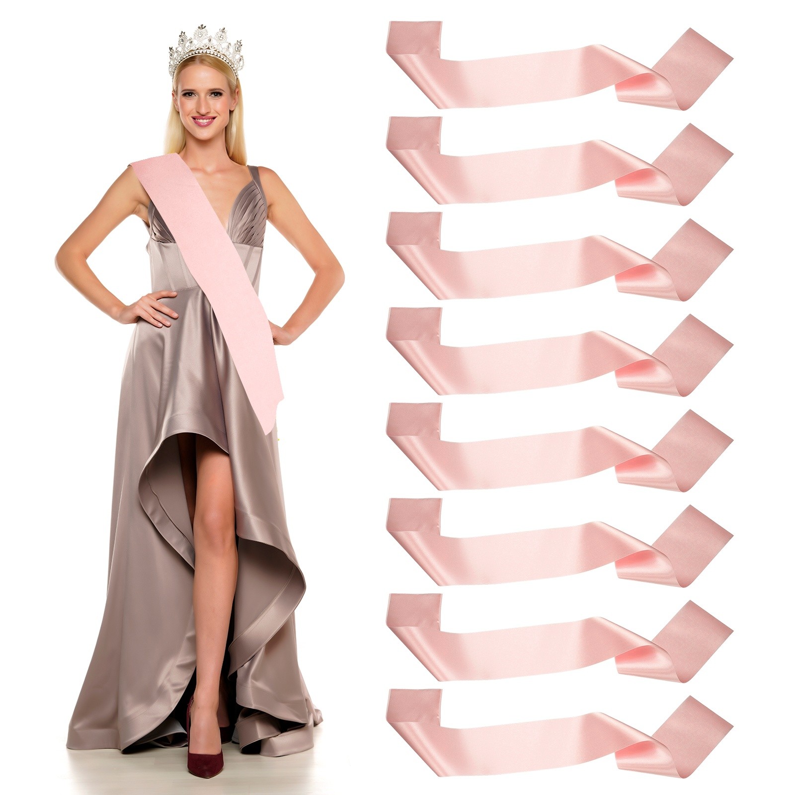 Satin Sash, Blank Sash Pageant Ribbon for Party Wedding 8 Pack & Rose Gold