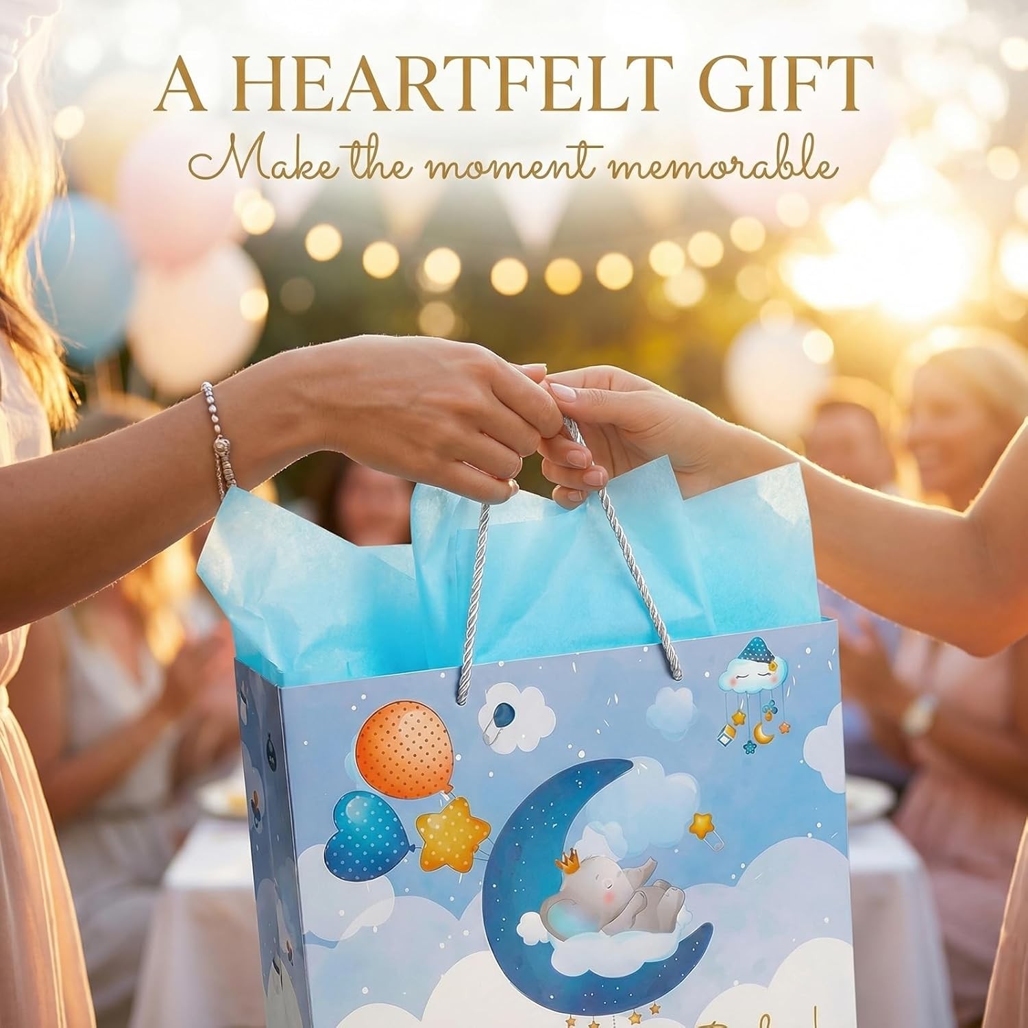 Baby Boy Bag with Tissue Paper & Card, Lar Blue Elephant Bag