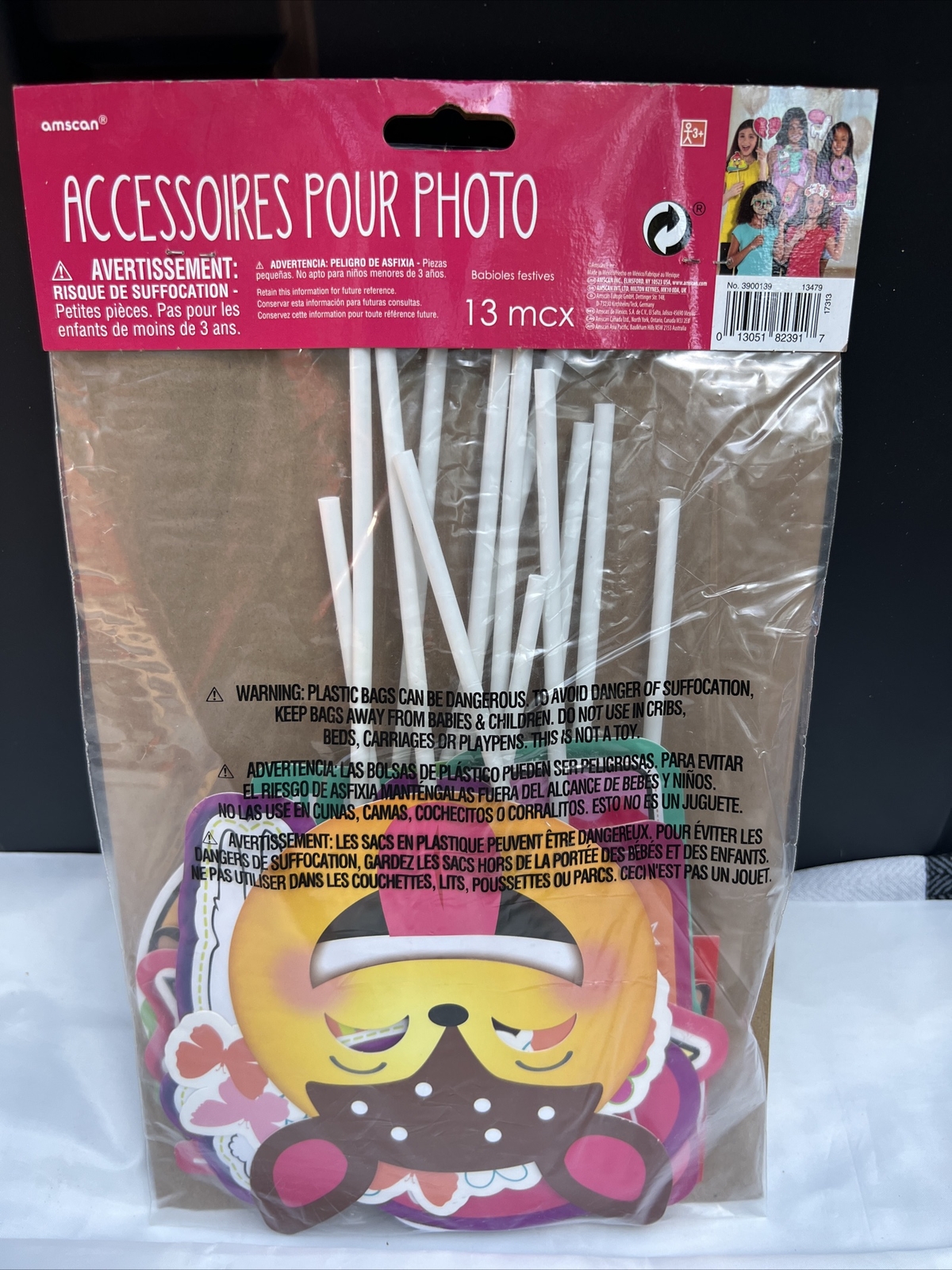 Party Photo Props Selfie Sticks 13pc Amscan NEW Emoji Unicorn Llama Photo Booth