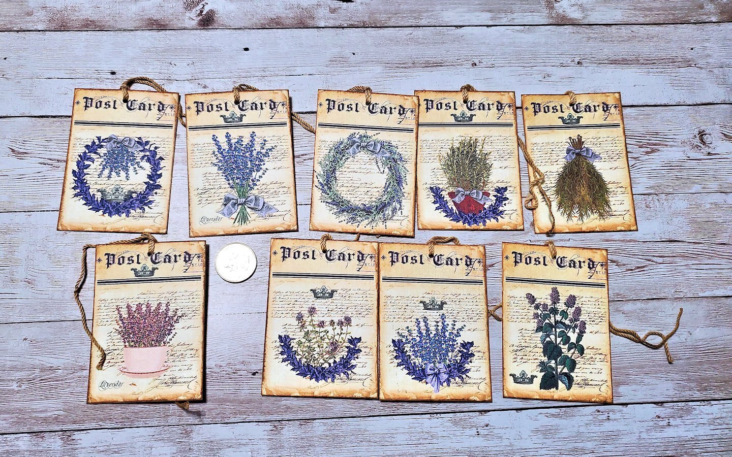 9~Vintage~Ephemera~Lavender~Junk Journal~Linen Cardstock~Gift~Hang~Tags