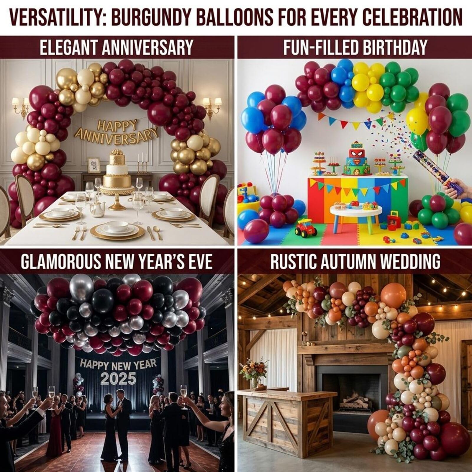 Burgundy Balloons, 114pcs Different Sizes Matte Maroon Balloon Arch Kit, 18/1…