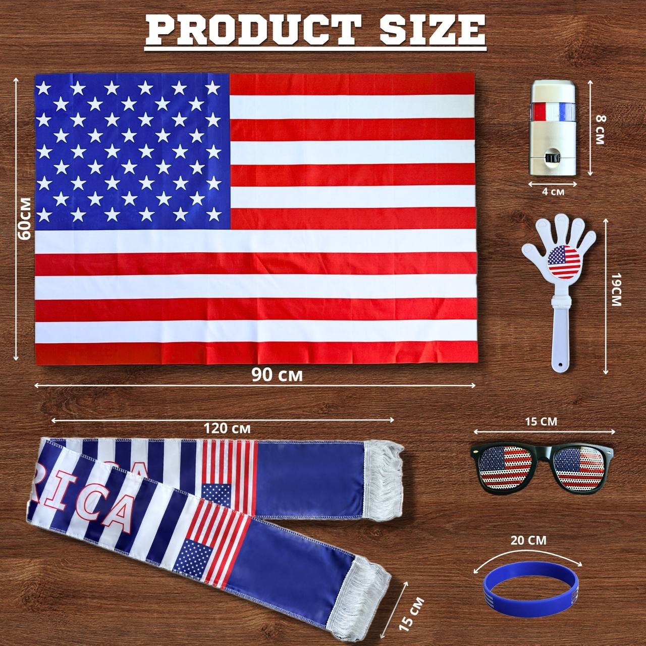 USA Football Fan Gear Flag Scarf Fan Glasses Watch Party Set