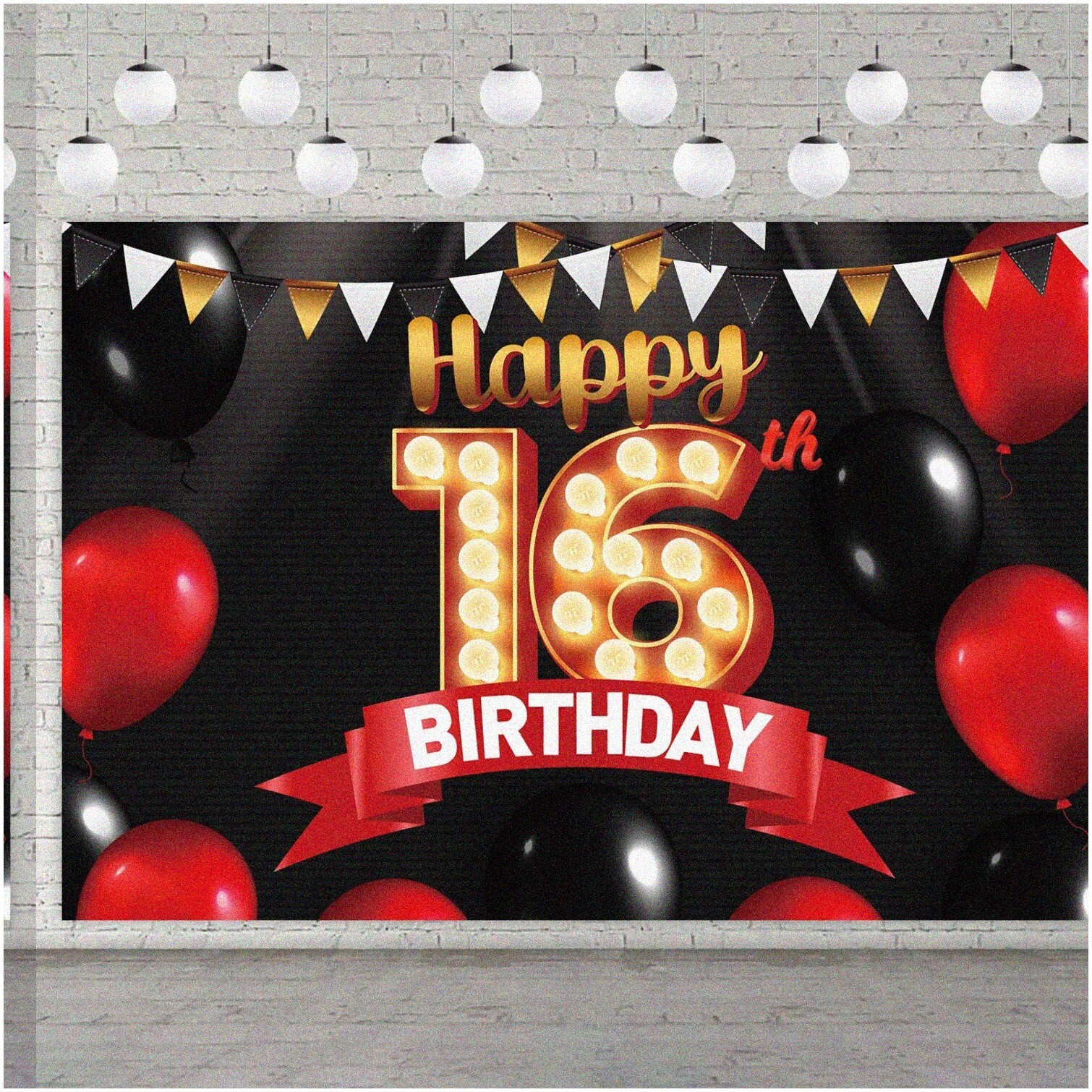 Sweet 16 Black and Gold Celebration Decor Banner