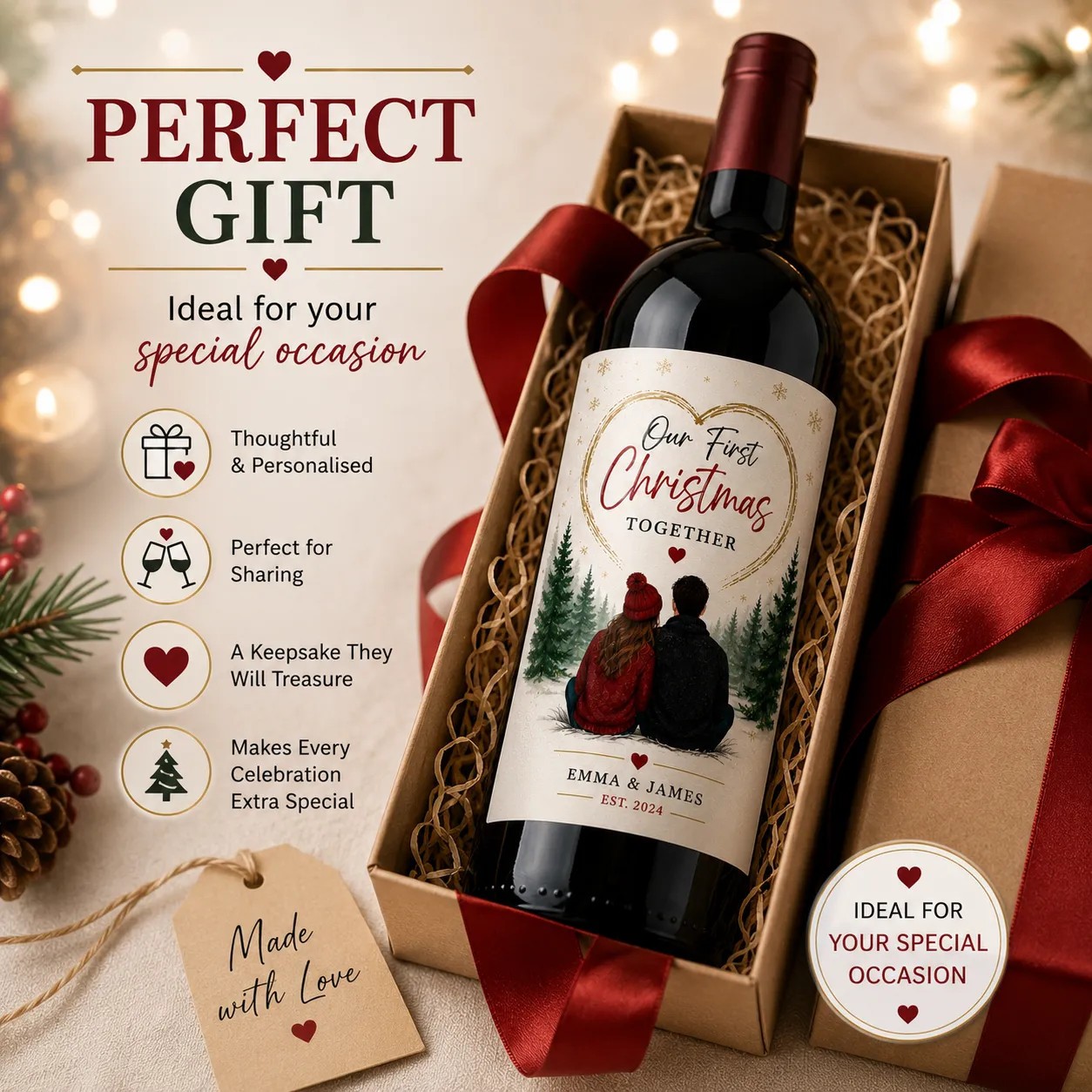 Personalised First Christmas Together Bottle Label Sticker Custom Wine Gift