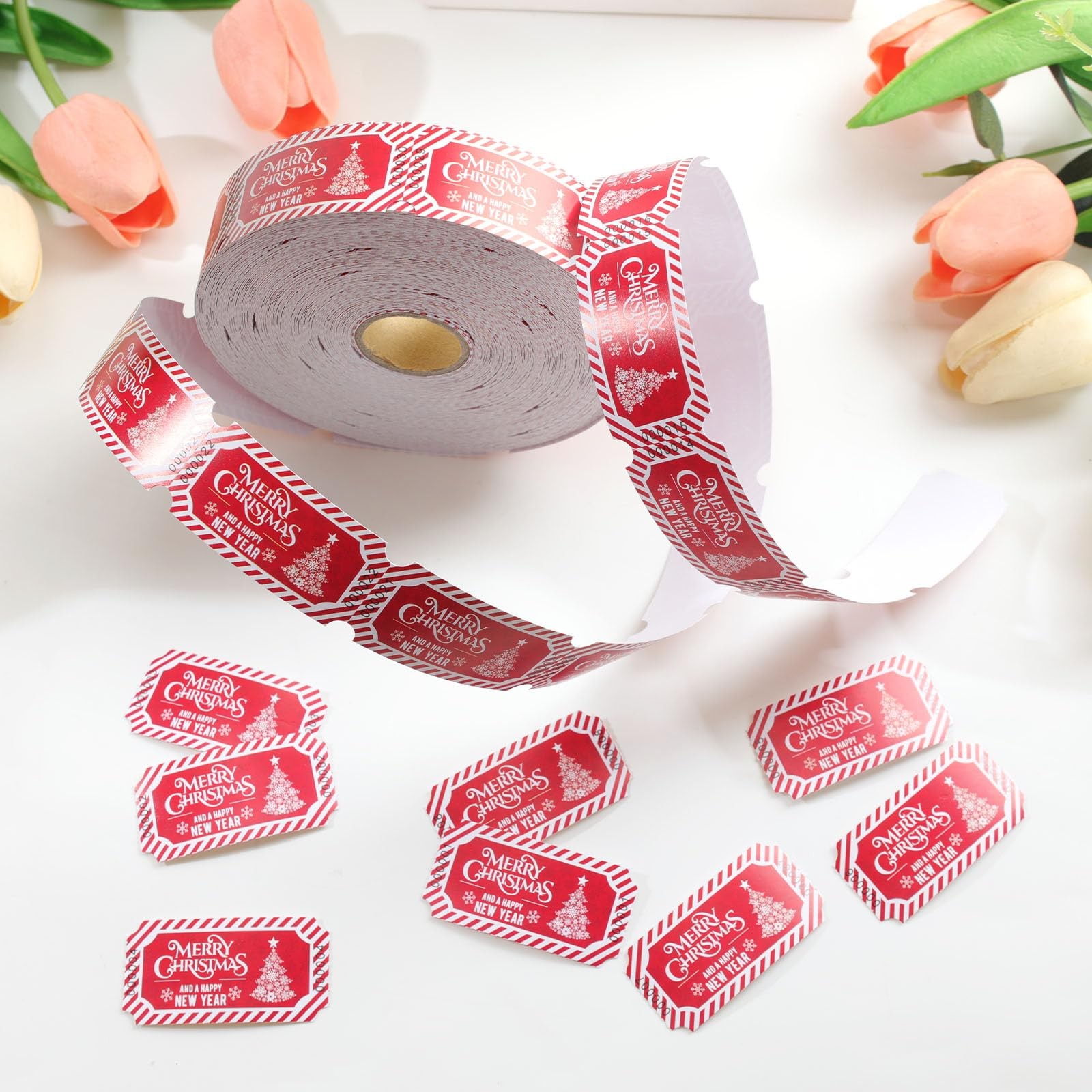 1000 PCS Merry Christmas Tree Drink Ticket Single Raffle Roll Red White Party