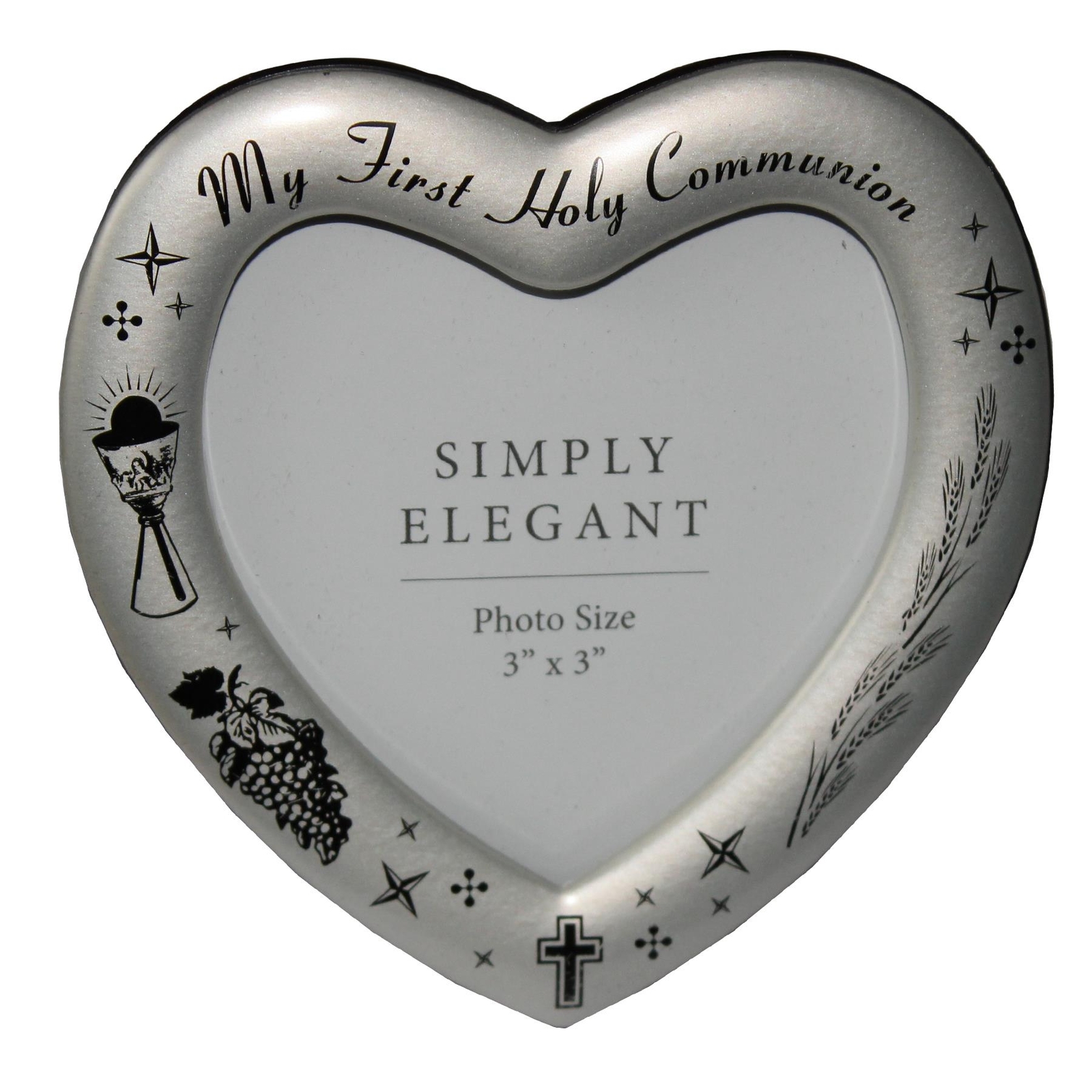 First Communion Metal Photo Frame Heart Shaped Holds Picture 3’x3′