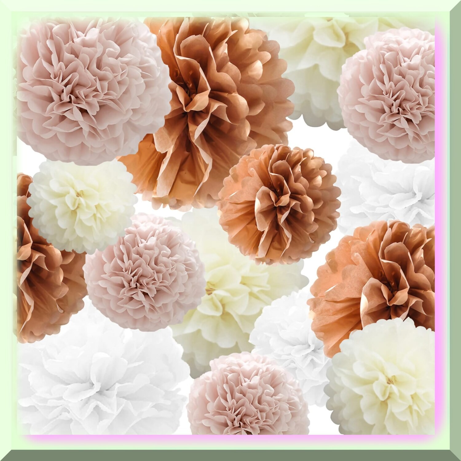 22-Piece Pink and Ivory Tissue Pompom Bouquet