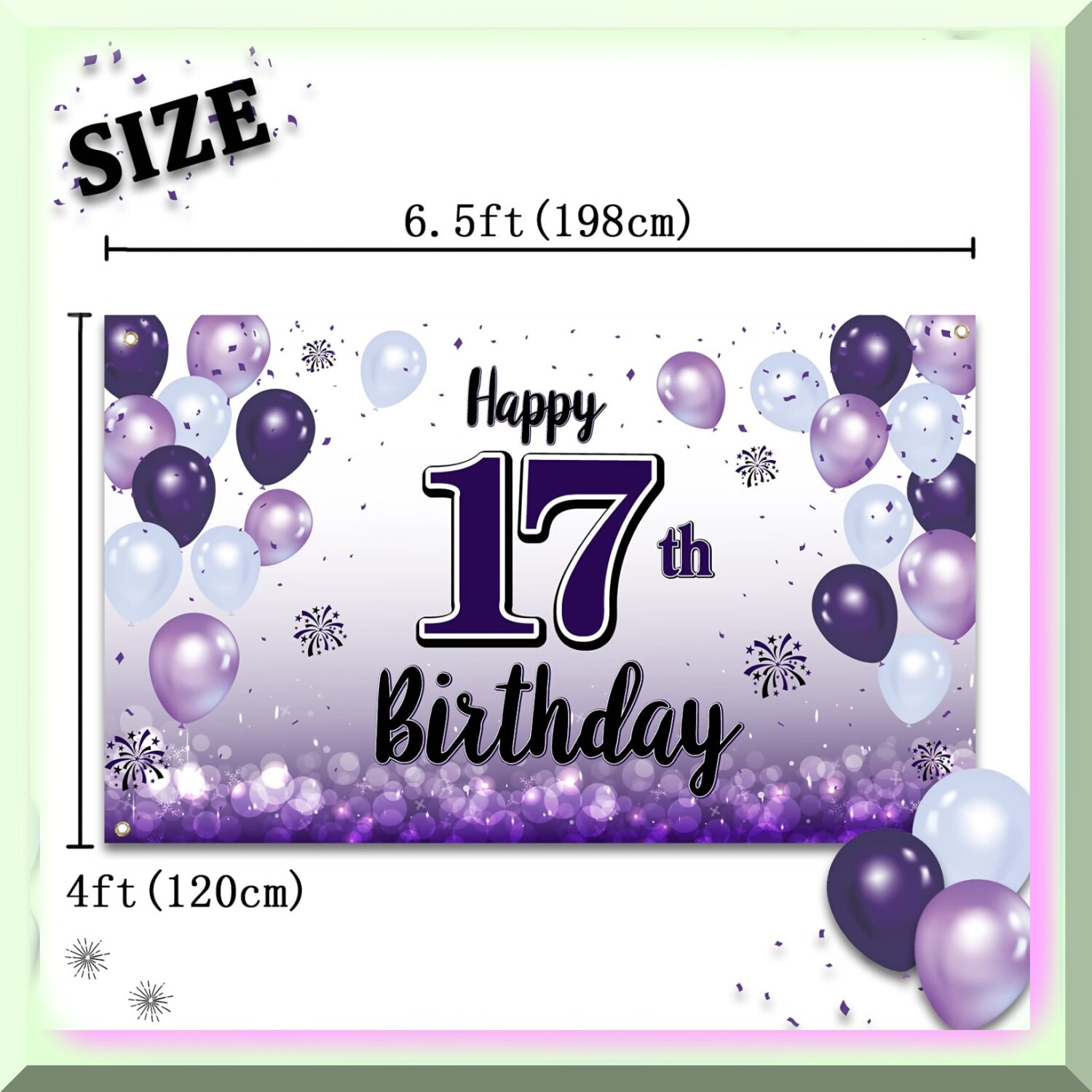 Purple 17th Birthday Banner and Photo Prop