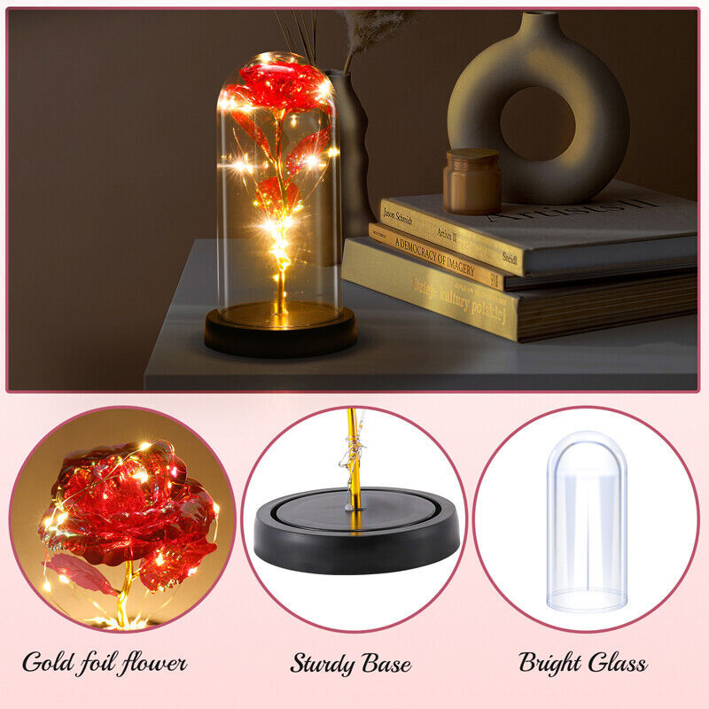 Romantic Crystal Flower Gift – Rose in Glass Dome – Mother`s Day Gift