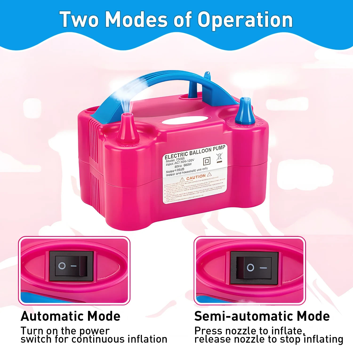 Electric Balloon Pump Dual Nozzle Portable Inflator Party Decoration Tool Pink