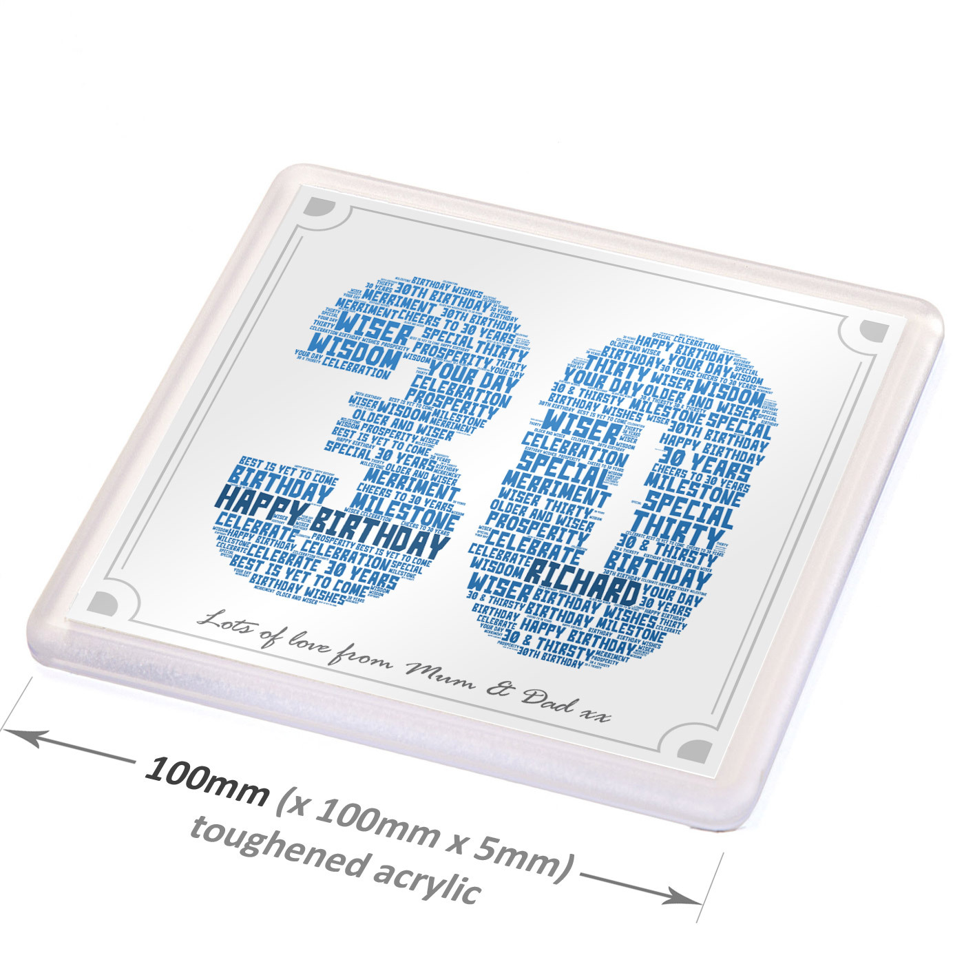 30th Birthday Gift Personalised Word Art Drinks Coaster Present 30 Thirty