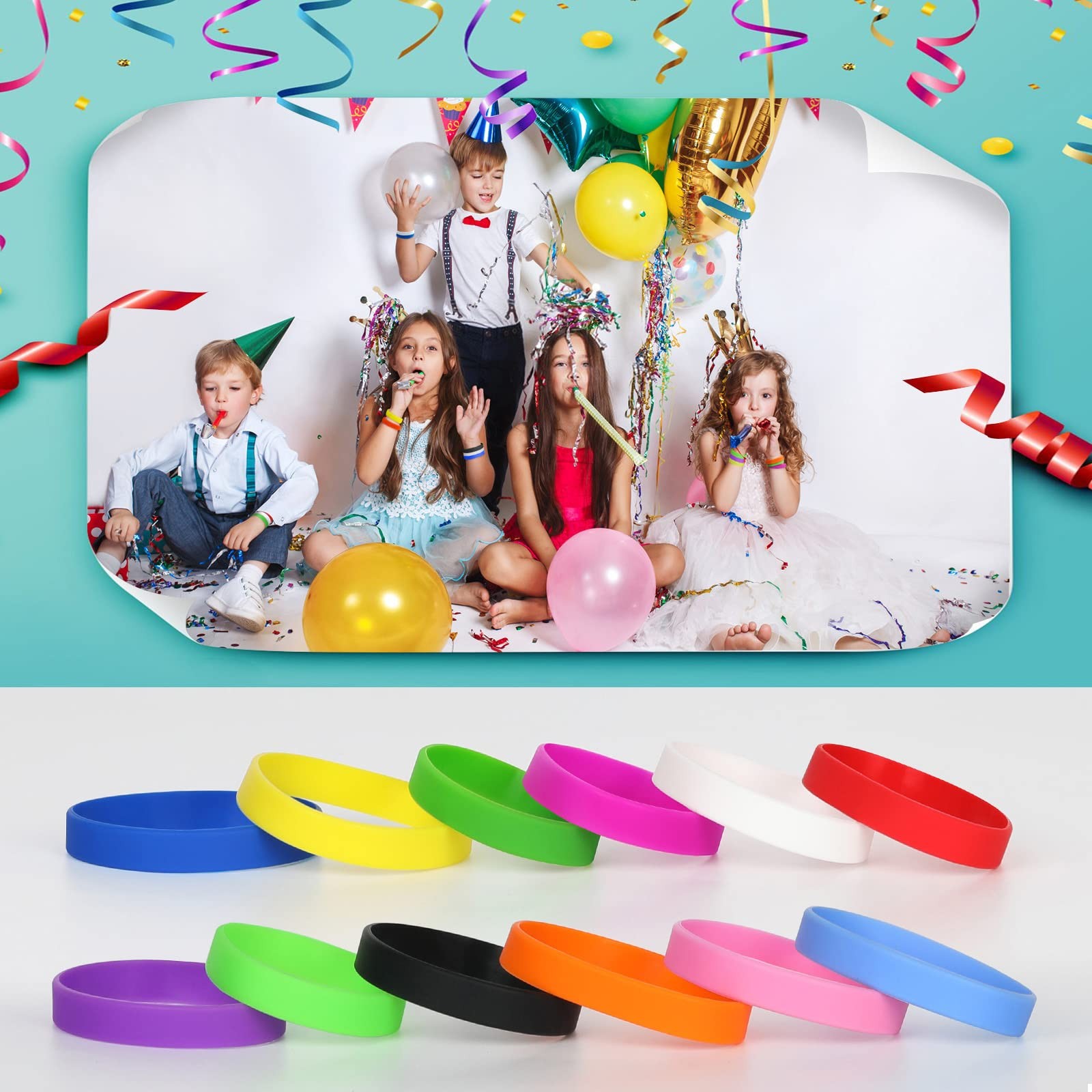 100PCS Silicone Bracelets Wristbands for ,Pink Blank Wristbands Elastic Brace…