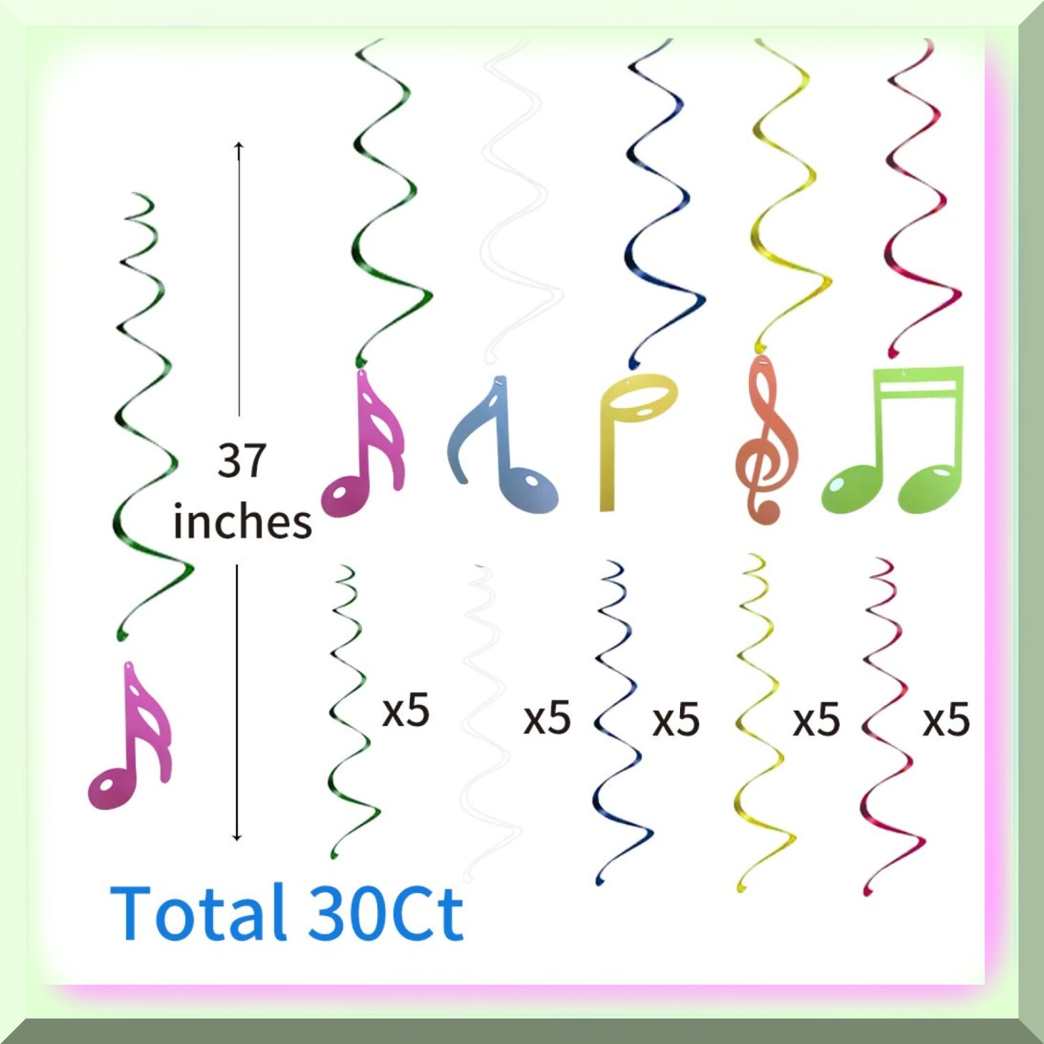Colorful Music Note Swirl Decorations 30 Pieces