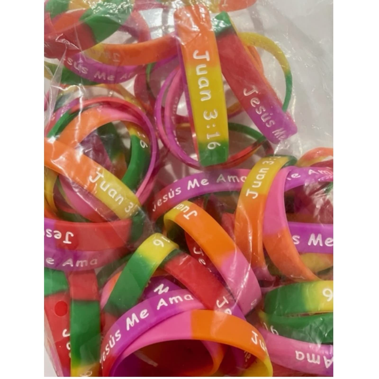 50-Pack Spanish Christian Bracelets – “Jesús Me Ama” Juan 3:16 Silicone Wristban
