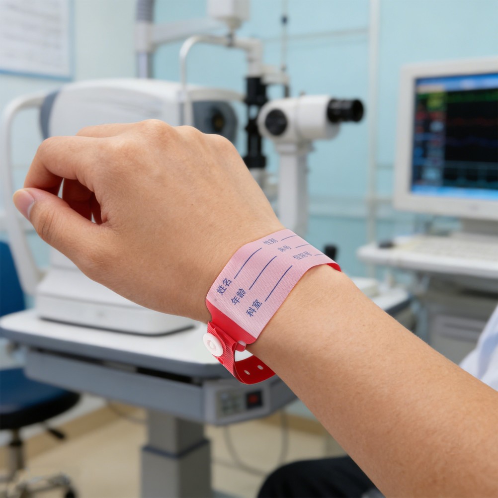 100Pcs Red Event Wristbands Plastic Hospital Patient Identification Bands