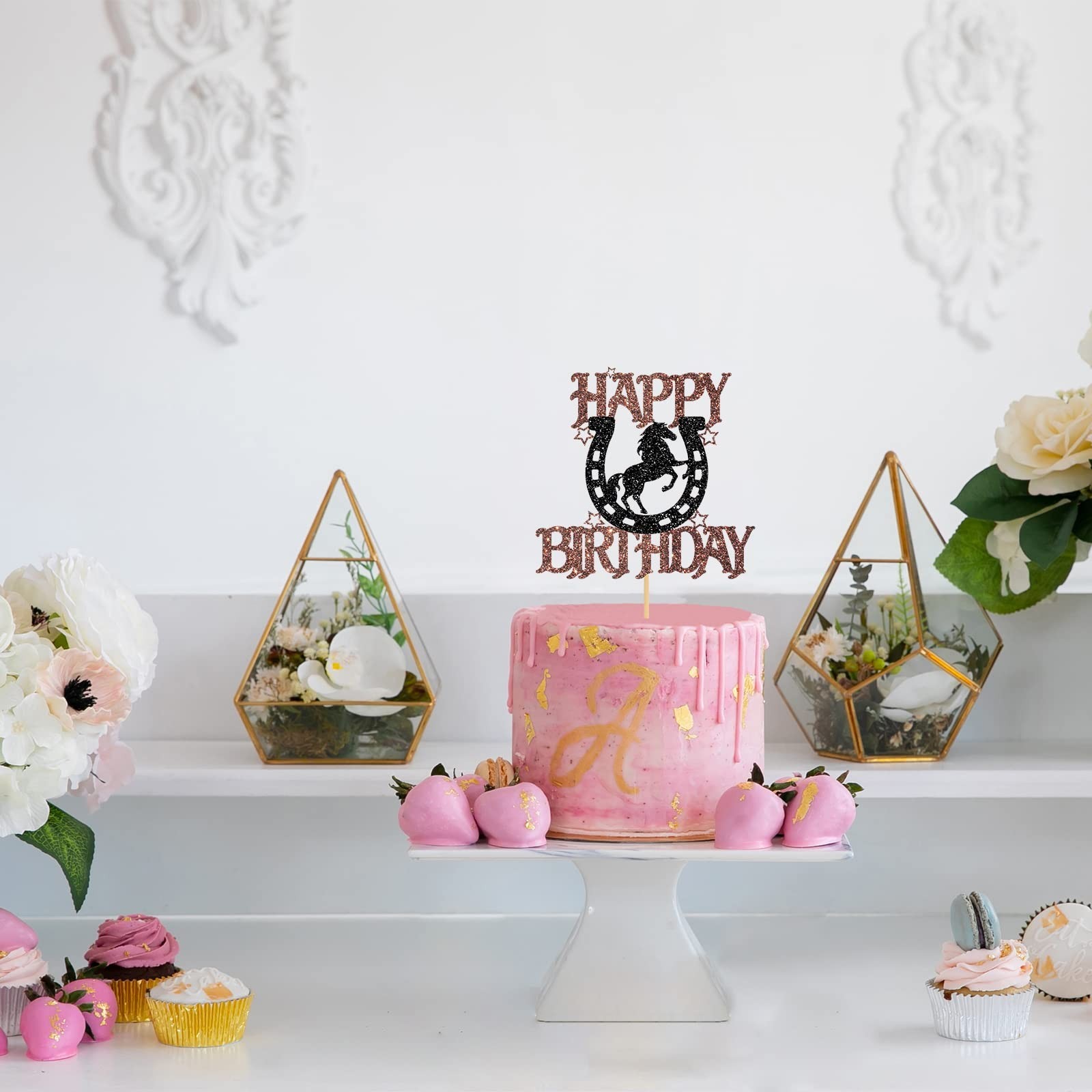 Horseshoe & Horse Happy Birthday Cake Topper, Horse Racing Theme Party Decora…