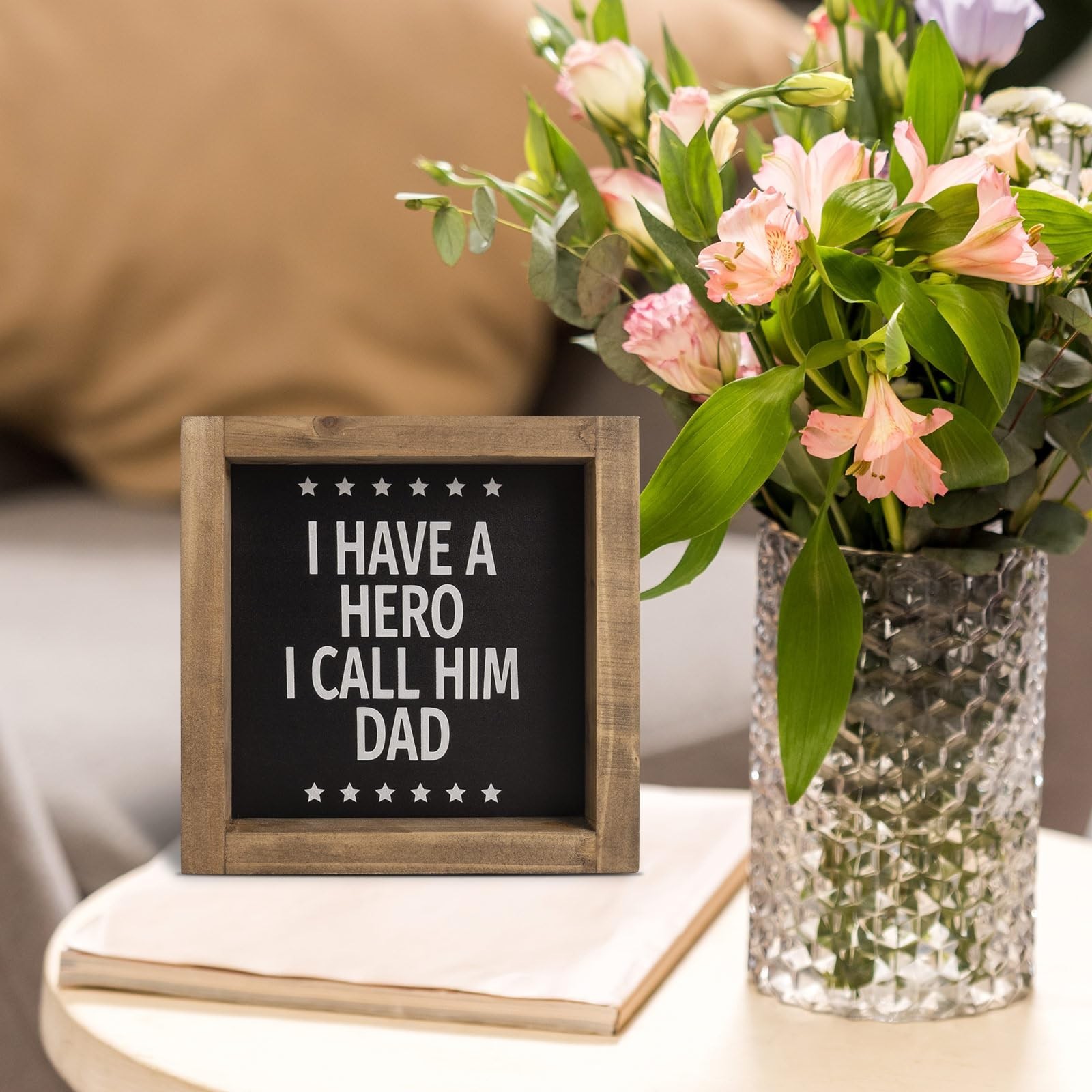 Wooden Dad Sign, 6 Inch Fathers Birthday Gifts Papa Plaque Decorations for Ho…