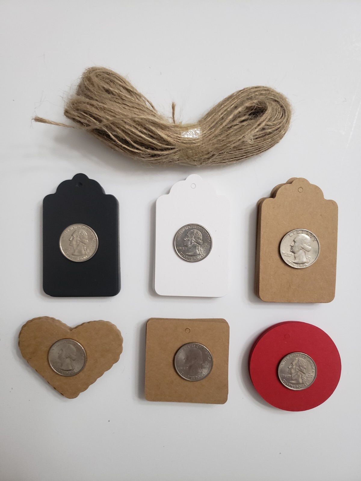 104 or 120 Pcs. Asst. Shapes and Colors Gift Tags with 120 Ft Jute Twine ~ New