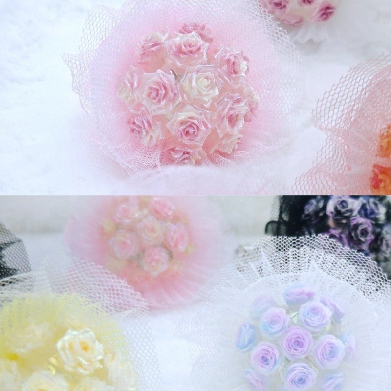 1PC Handmade Beaded Pens Decor with Hole Fringe Chain DIY Mini Lace Rose Bouquet