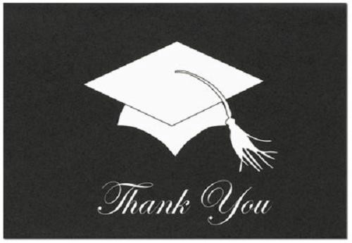 Black White Grad Hat and Tassle Graduation Thank You Notes 24/pk