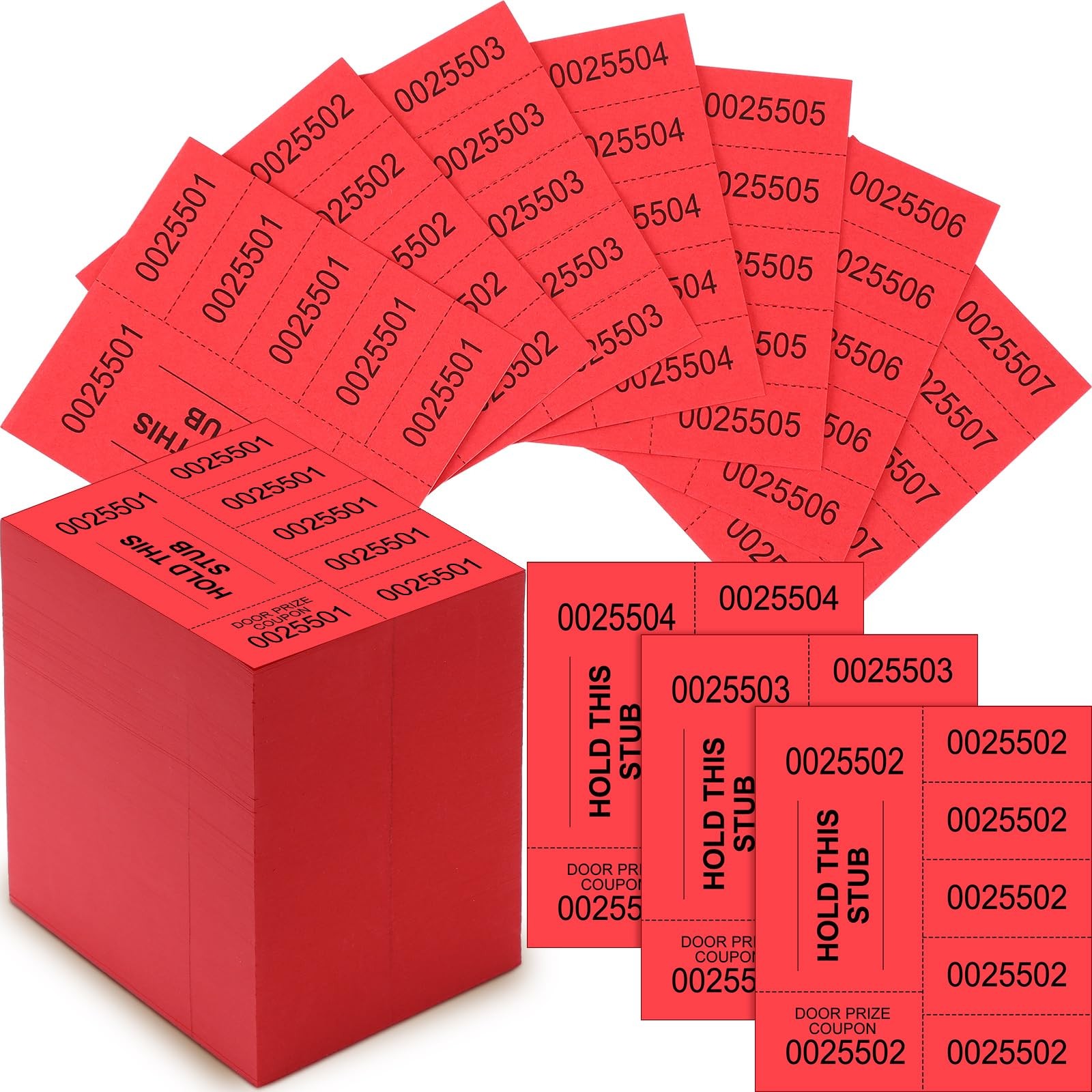1000 Sheet Red 5 Bid Raffle Ticket Chinese Auction Basket Silent Event