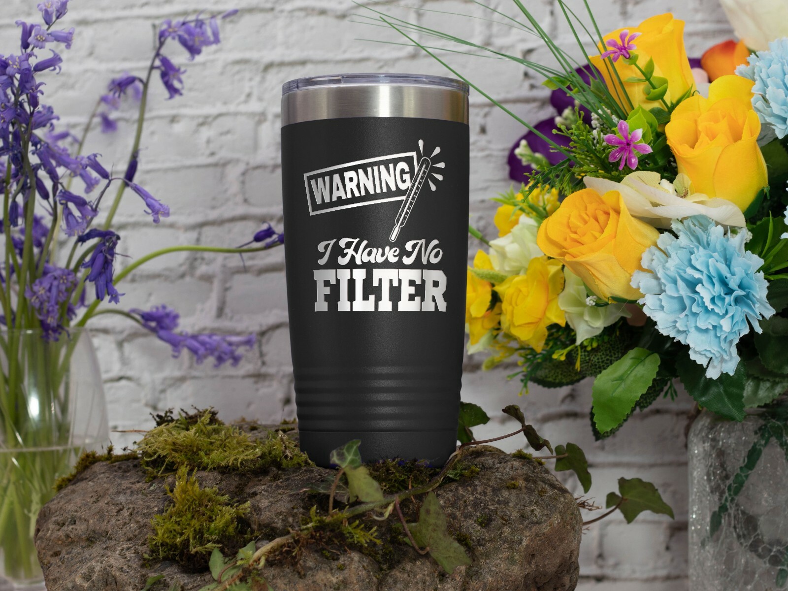 Coffee Tumbler WARNING! I HAVE NO FILTER Funny 20 oz Stainless Steel Tumbler