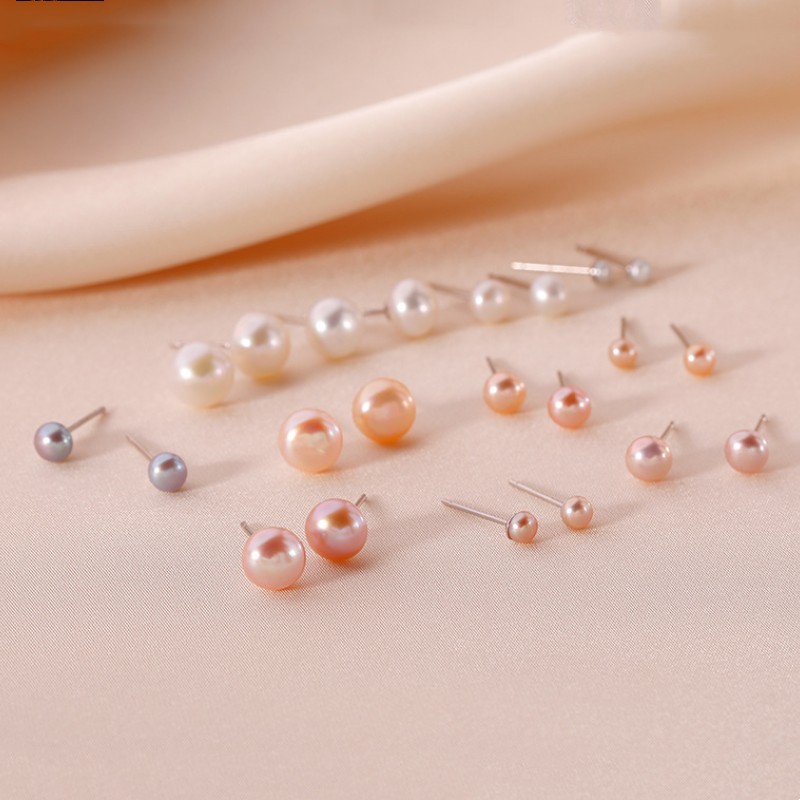 Minimalist Freshwater Pearl Stud Earrings – 925 Sterling Silver Elegant Women