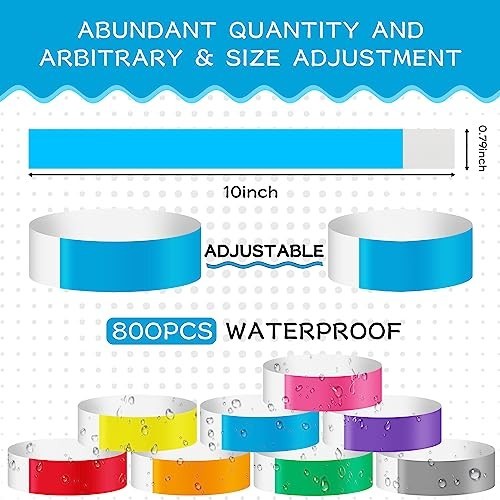 800 Pieces Colored Wristbands for Events Wrist Bands Paper Bracelets Waterproof