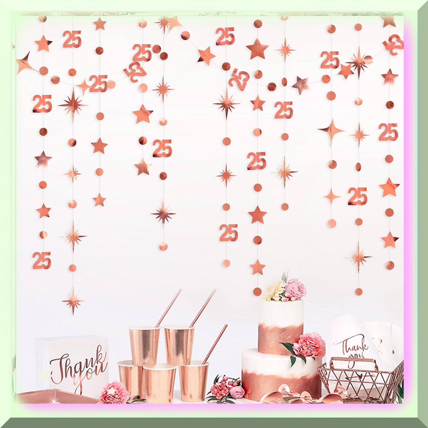 Silver and Rose Gold 25th Birthday Decorations with Twinkle Stars
