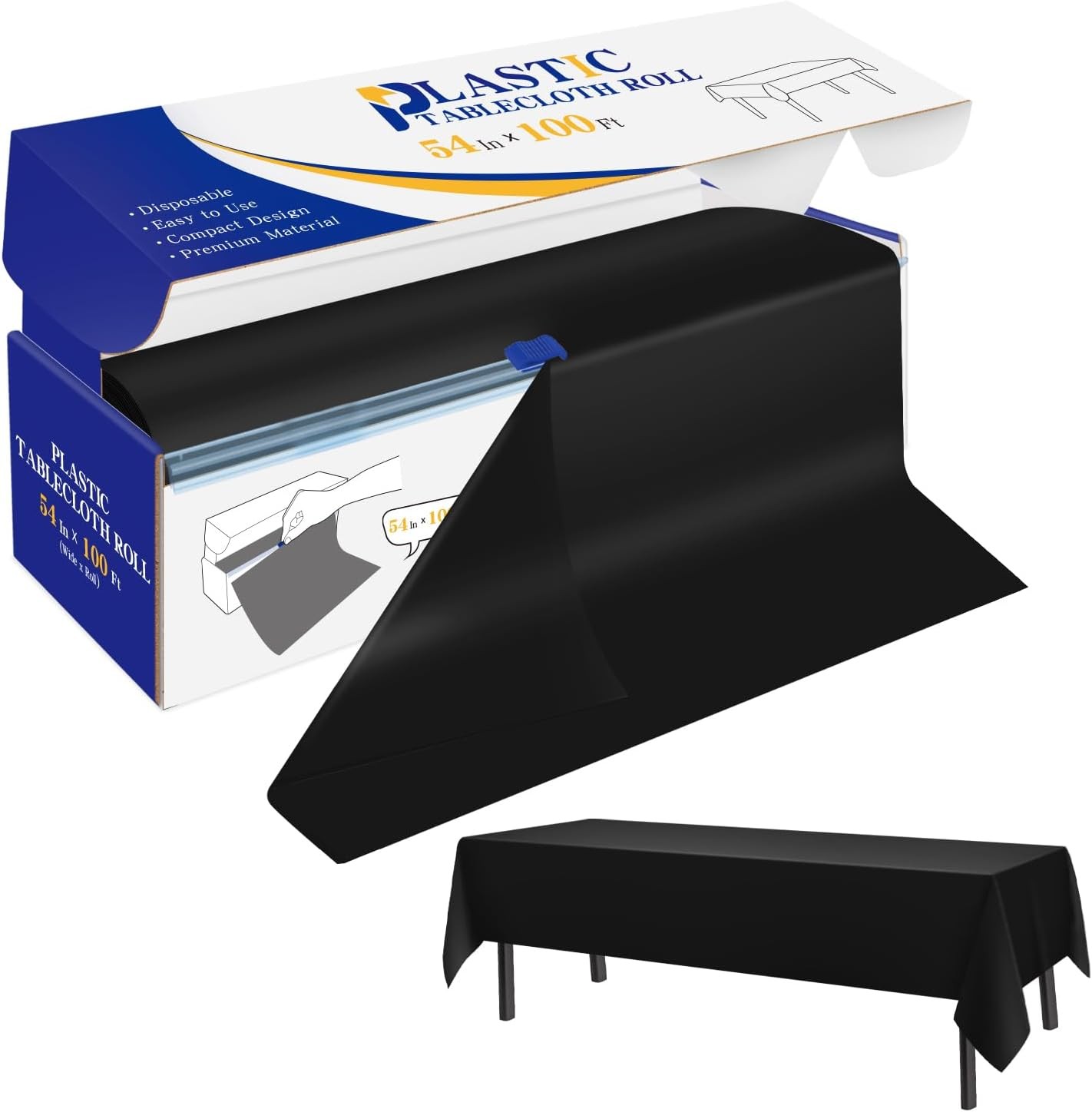 Plastic Table Cover Roll Black Disposable Table Cloth 54 in x 100 Ft, Plastic…