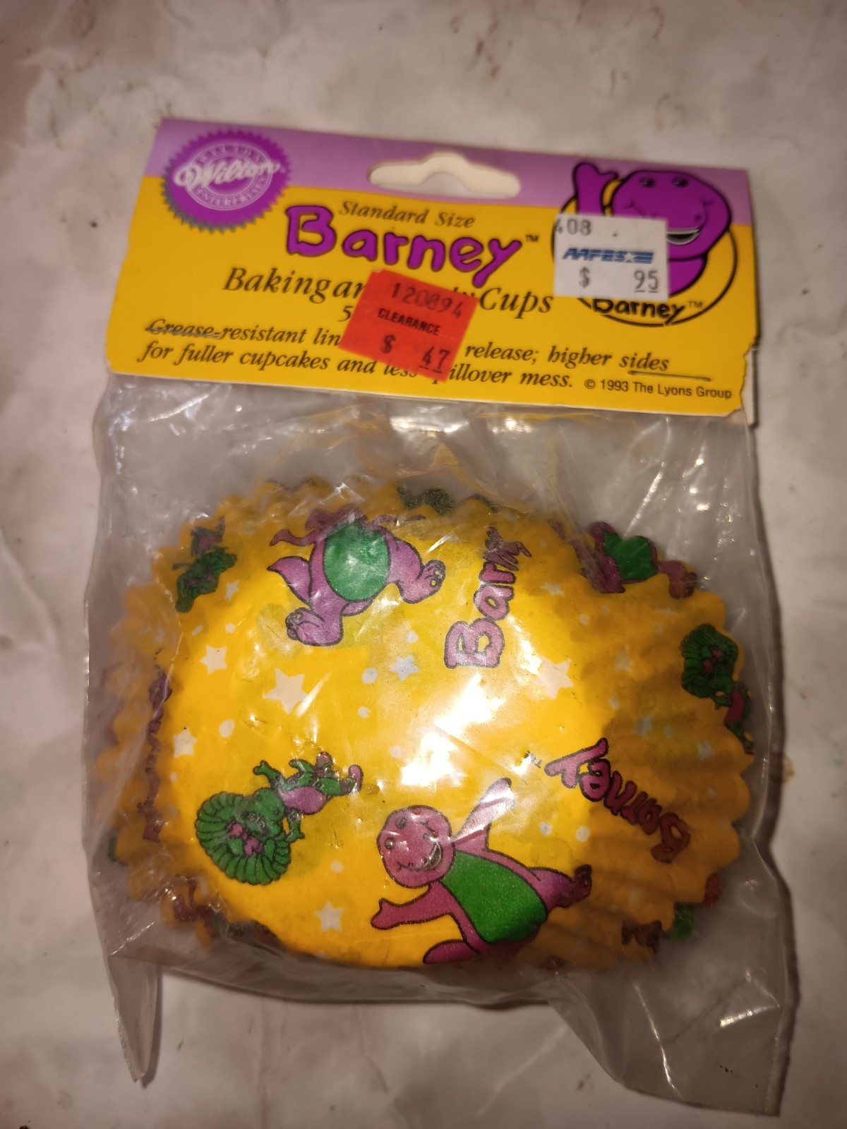 Barney Standard Size Cupcake Baking Party Cups 50ct 2 ” Vintage 1993 Wilton NOS