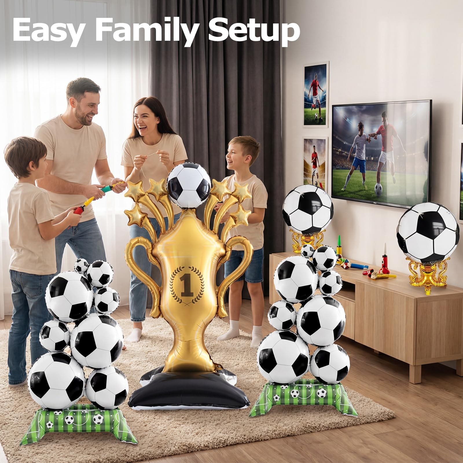 5 Pcs Soccer Balloons Party Decorations Set, Extra 32.5″ X 59″, Black Gold